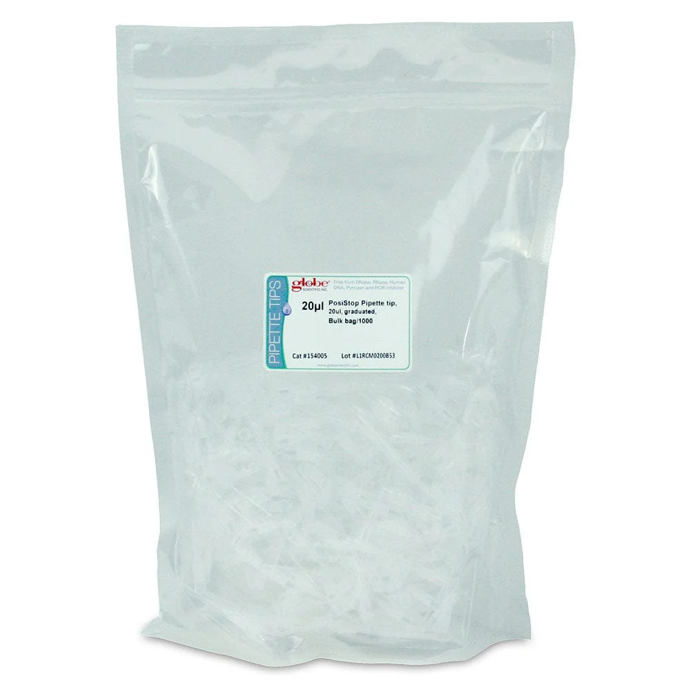 PosiStop Filter Pipette tip, 20ul, graduated, Bulk bag/1000, 40 bags/case