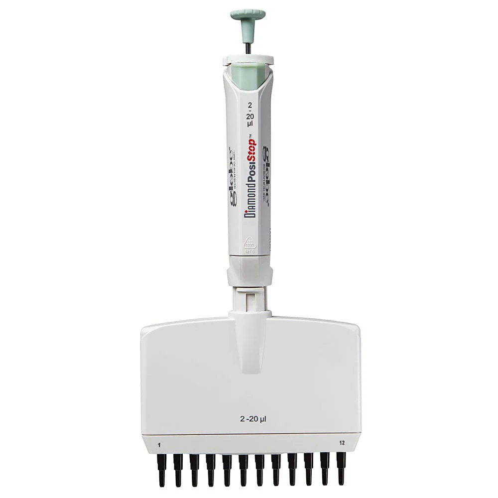 Pipette, Diamond PosiStop, Fully Autoclavable, 12-Channel,  Adjustable volume, 2 - 20ul, Red