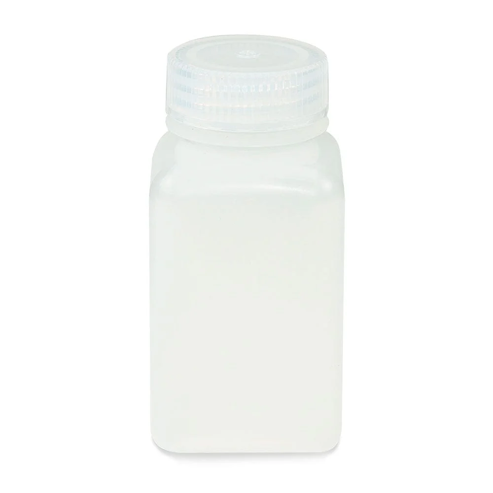 Bottle, Wide Mouth, Square, PP, Attached PP Screw Cap, 175mL, 12/Pack