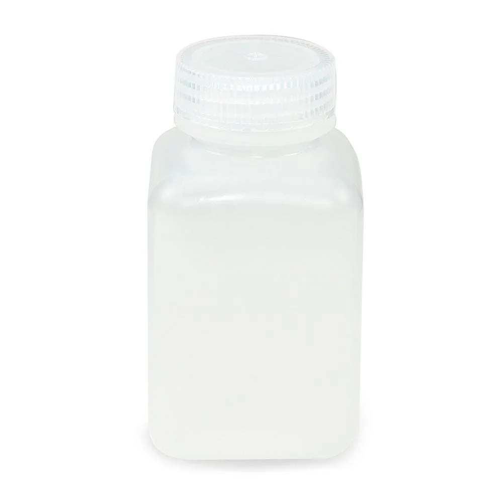 Bottle, Wide Mouth, Square, PP, Attached PP Screw Cap, 250mL, 12/Pack