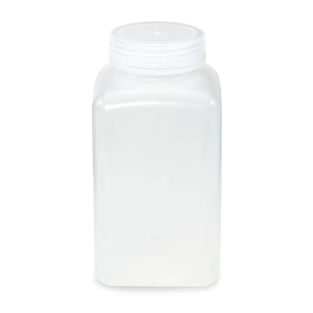 Bottle, Wide Mouth, Square, PP, Attached PP Screw Cap, 1000mL, 6/Pack
