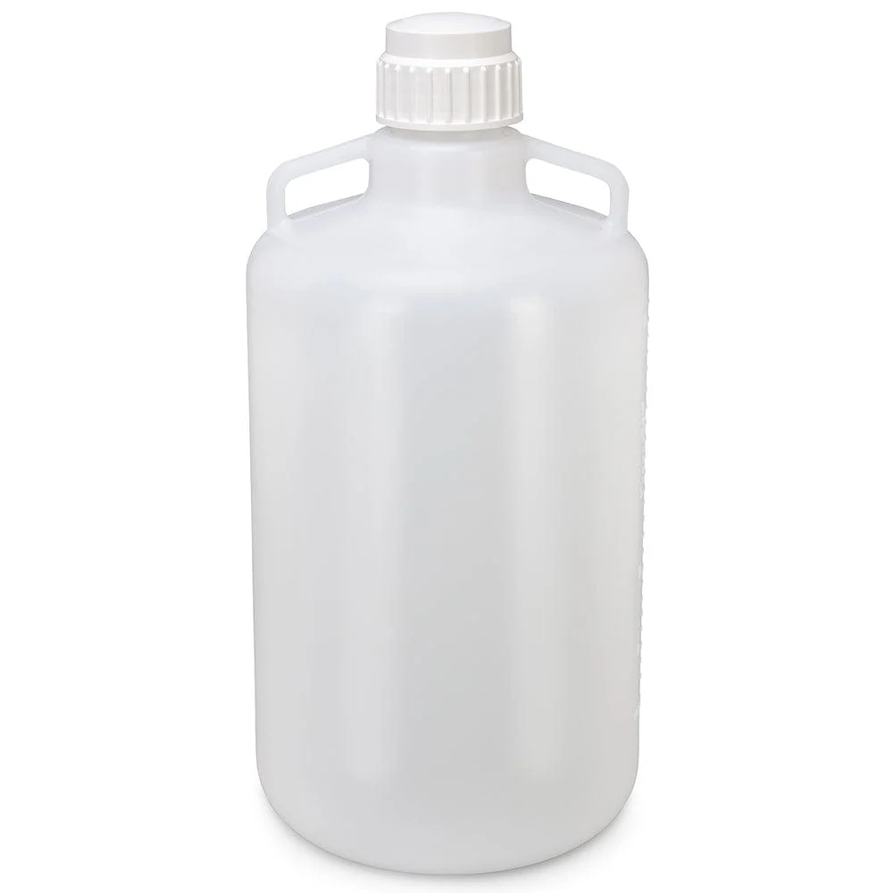 Carboy, Round with Handles, LDPE, White PP Screwcap, 25 Liter, Molded Graduations - Image 2