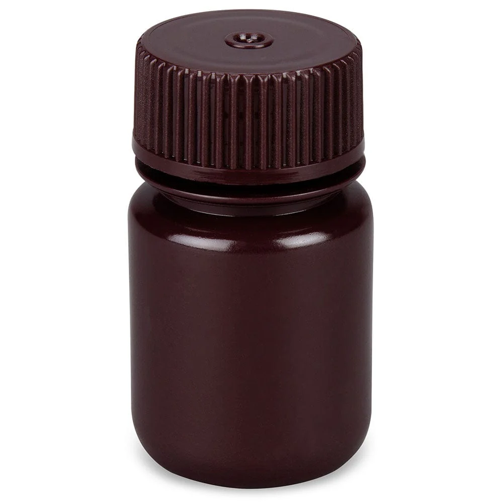 Bottle, Wide Mouth, Round, Amber HDPE with Amber PP Closure, 30mL, Bulk Packed with Bottles and Caps Bagged Separately, 1000/Case