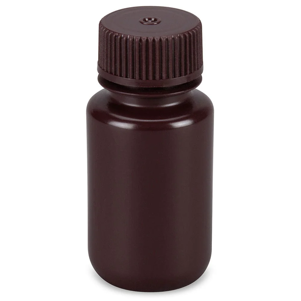 Bottle, Wide Mouth, Round, Amber HDPE with Amber PP Closure, 60mL, Bulk Packed with Bottles and Caps Bagged Separately, 1000/Case