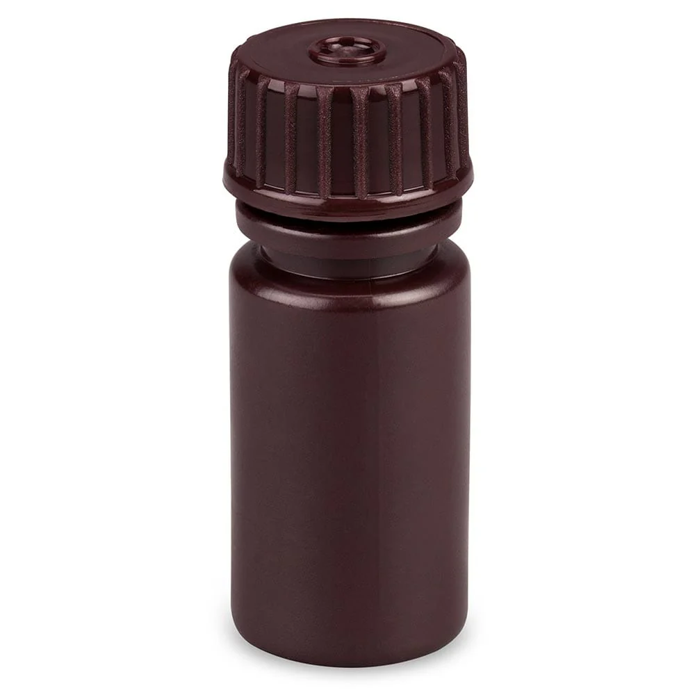 Bottle, Narrow Mouth, Boston Round, Amber HDPE with Amber PP Closure, 4mL, Bulk Packed with Bottles and Caps Bagged Separately, 2000/Case
