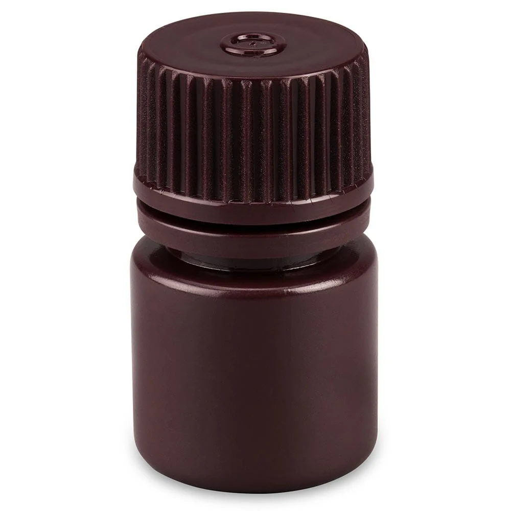 Bottle, Narrow Mouth, Boston Round, Amber HDPE with Amber PP Closure, 8mL, Bulk Packed with Bottles and Caps Bagged Separately, 2000/Case