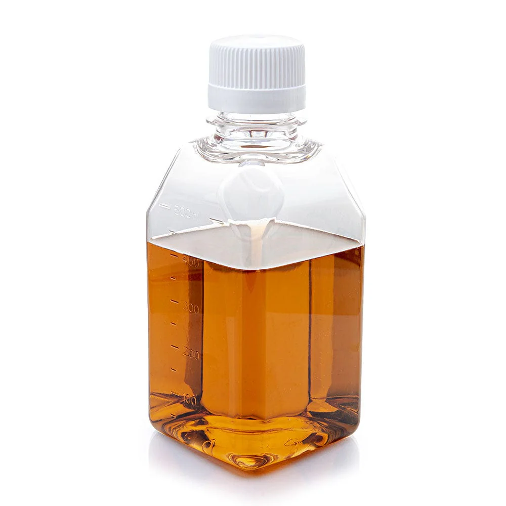 Bottle, Square Media, PETG with HDPE Closure, 500mL, STERILE with Tamper Evident Shrink Band, 12/Shrink Wrapped Tray, 24/Case