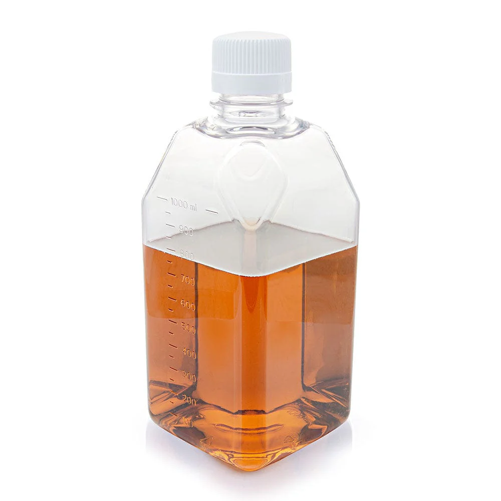 Bottle, Square Media, PETG with HDPE Closure, 1000mL, STERILE with Tamper Evident Shrink Band, 12/Shrink Wrapped Tray, 24/Case