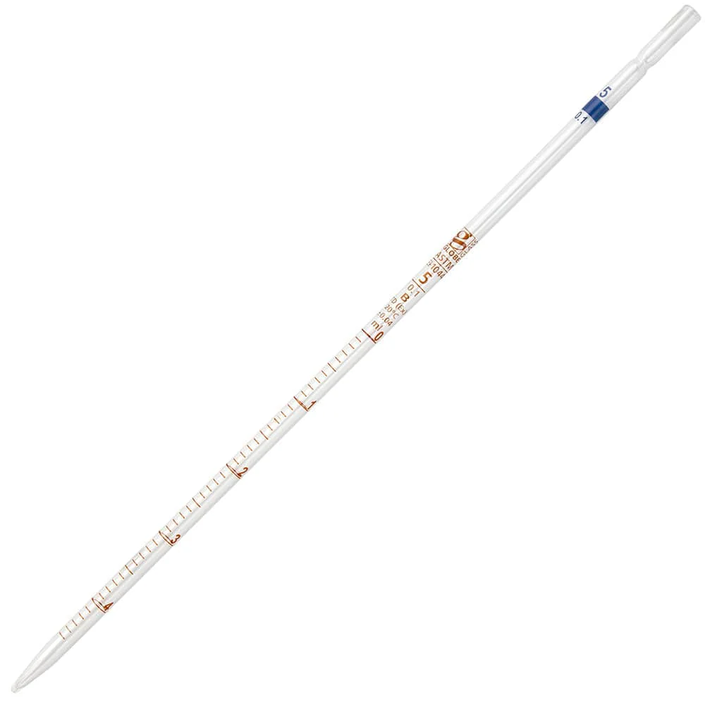 Pipette, Serological, Globe Glass, Reusable, 5mL, To Deliver (TD), 0.1 Graduations, Blue Band, ASTM E1044, 6/Box