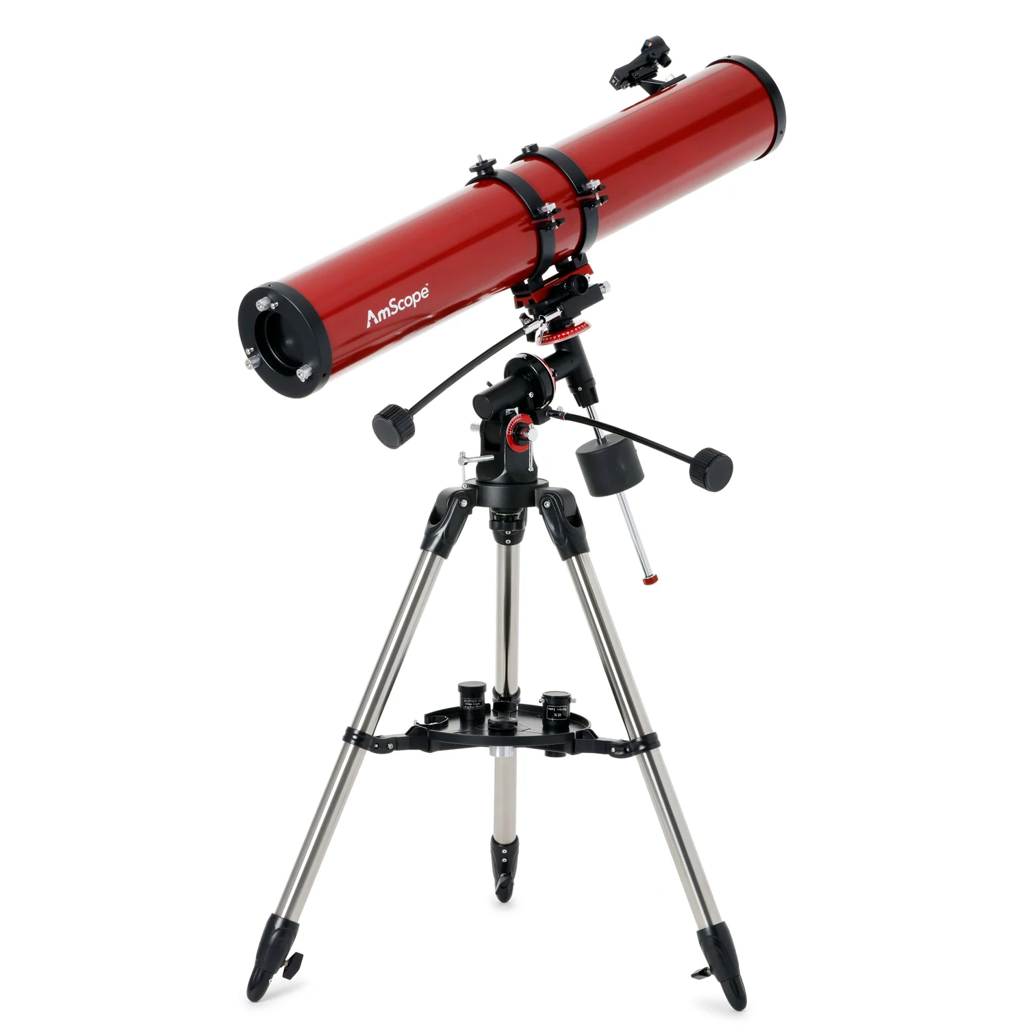 AmScope Reflector EQ Telescope with Equatorial Mount, 114mm Aperture, 900mm Focal Length, Stainless Steel Tripod and Red Dot Finder - Image 2