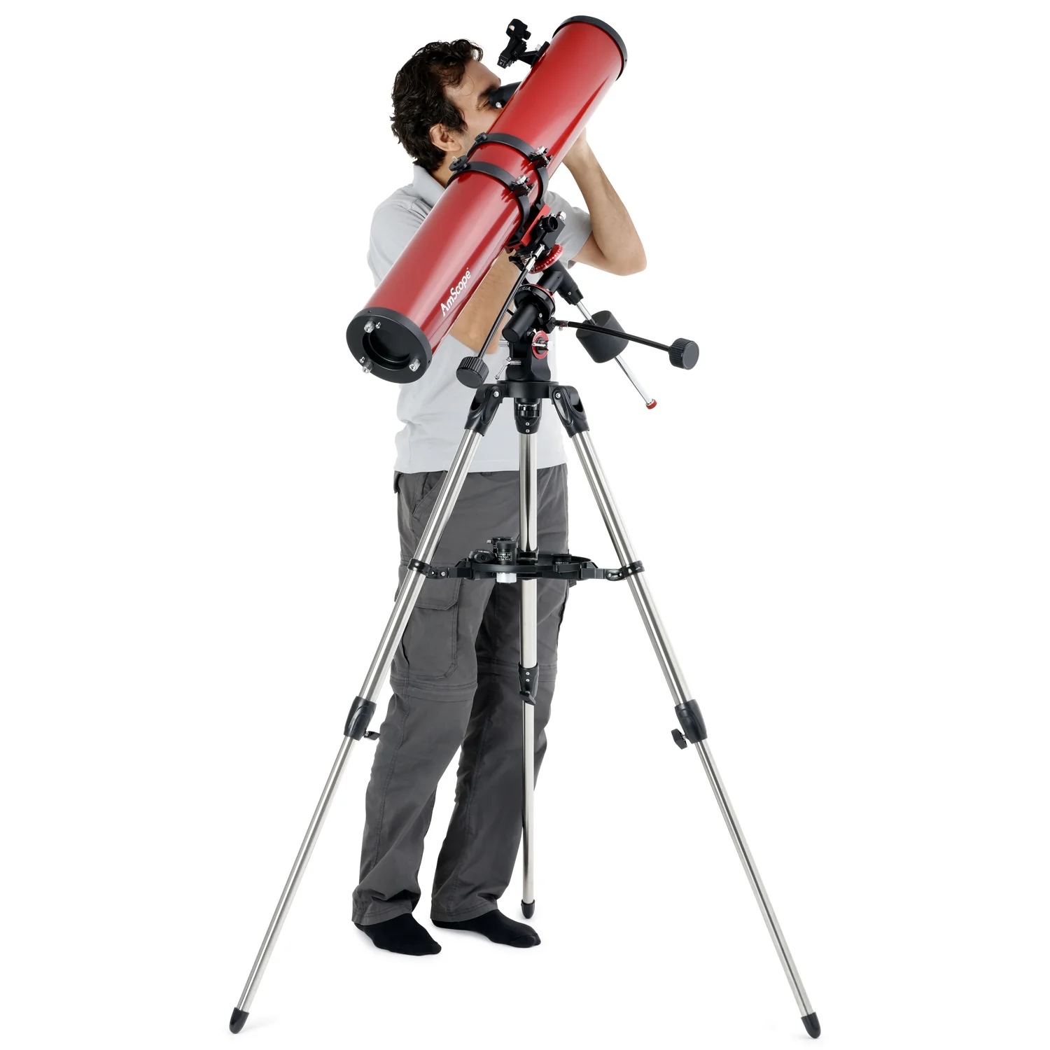 AmScope Reflector EQ Telescope with Equatorial Mount, 114mm Aperture, 900mm Focal Length, Stainless Steel Tripod and Red Dot Finder - Image 5