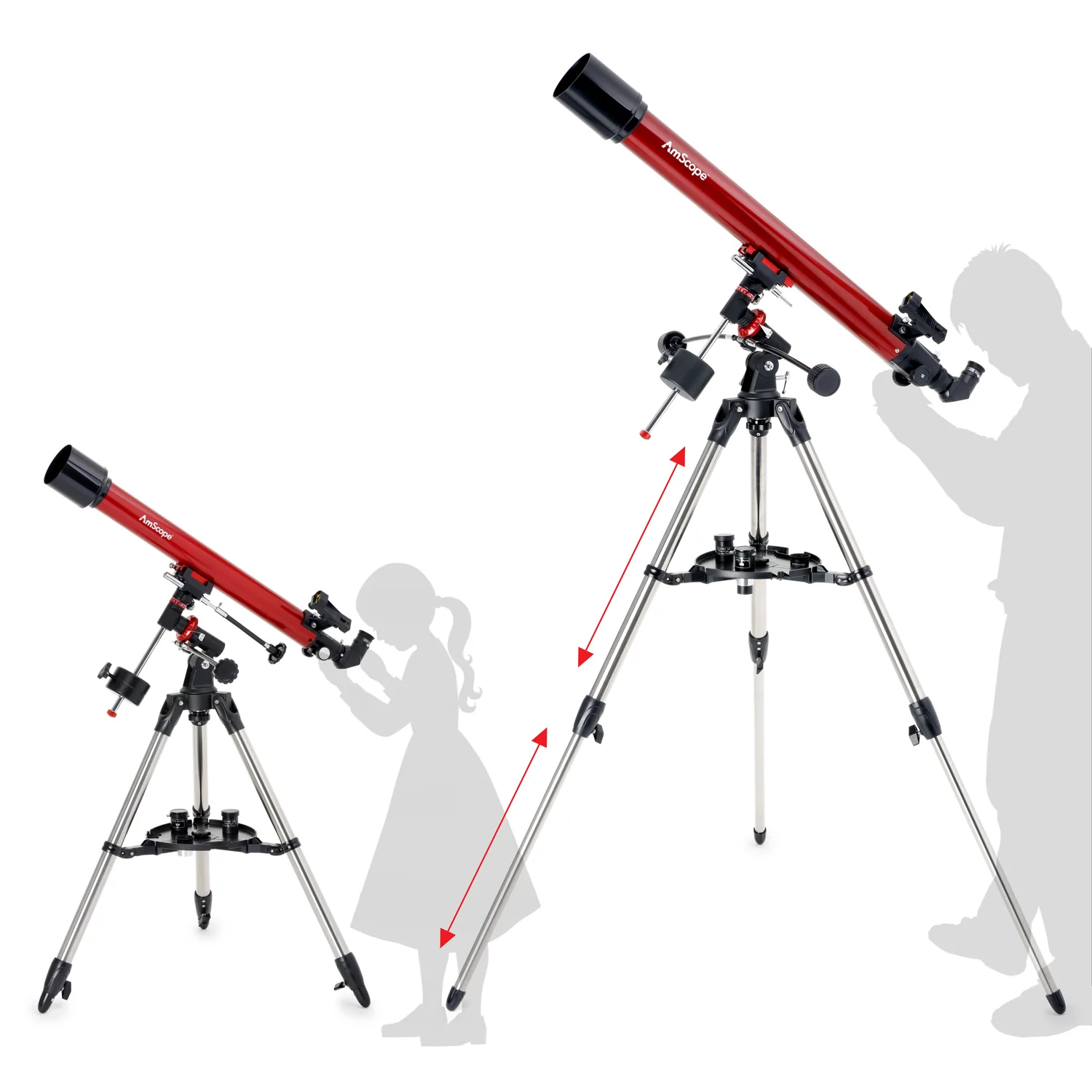 AmScope Refractor EQ Telescope with Equatorial Mount, 70mm Aperture, 900mm Focal Length, Stainless Steel Tripod and Red Dot Finder - Image 4