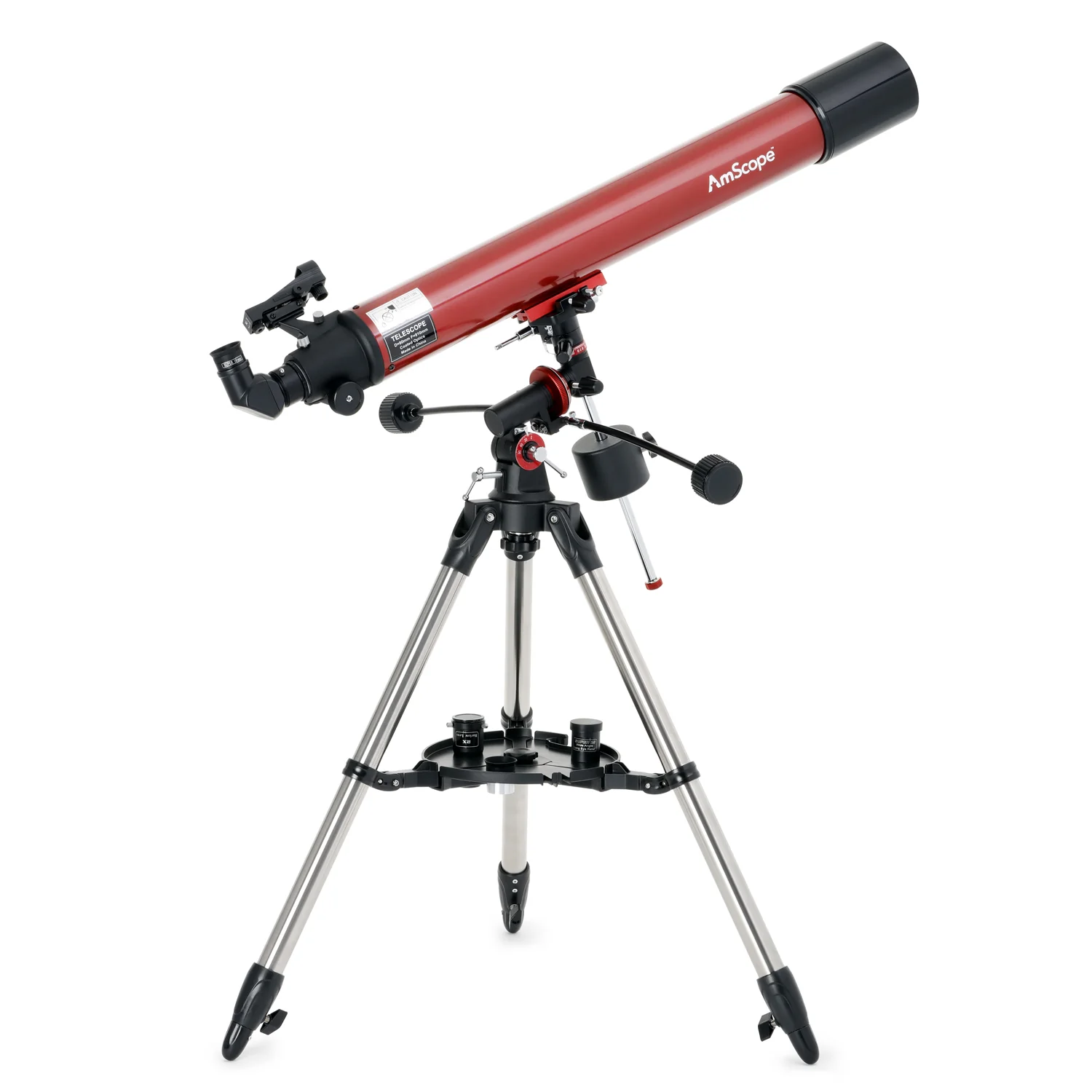 AmScope Refractor EQ Telescope with Equatorial Mount, 80mm Aperture, 900mm Focal Length, Stainless Steel Tripod and Red Dot Finder - Image 2