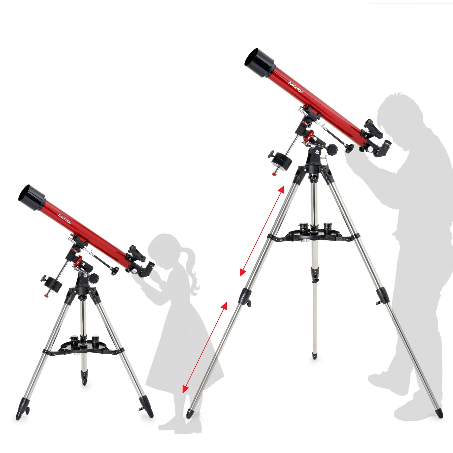 AmScope Refractor EQ Telescope with Equatorial Mount, 80mm Aperture, 900mm Focal Length, Stainless Steel Tripod and Red Dot Finder - Image 4