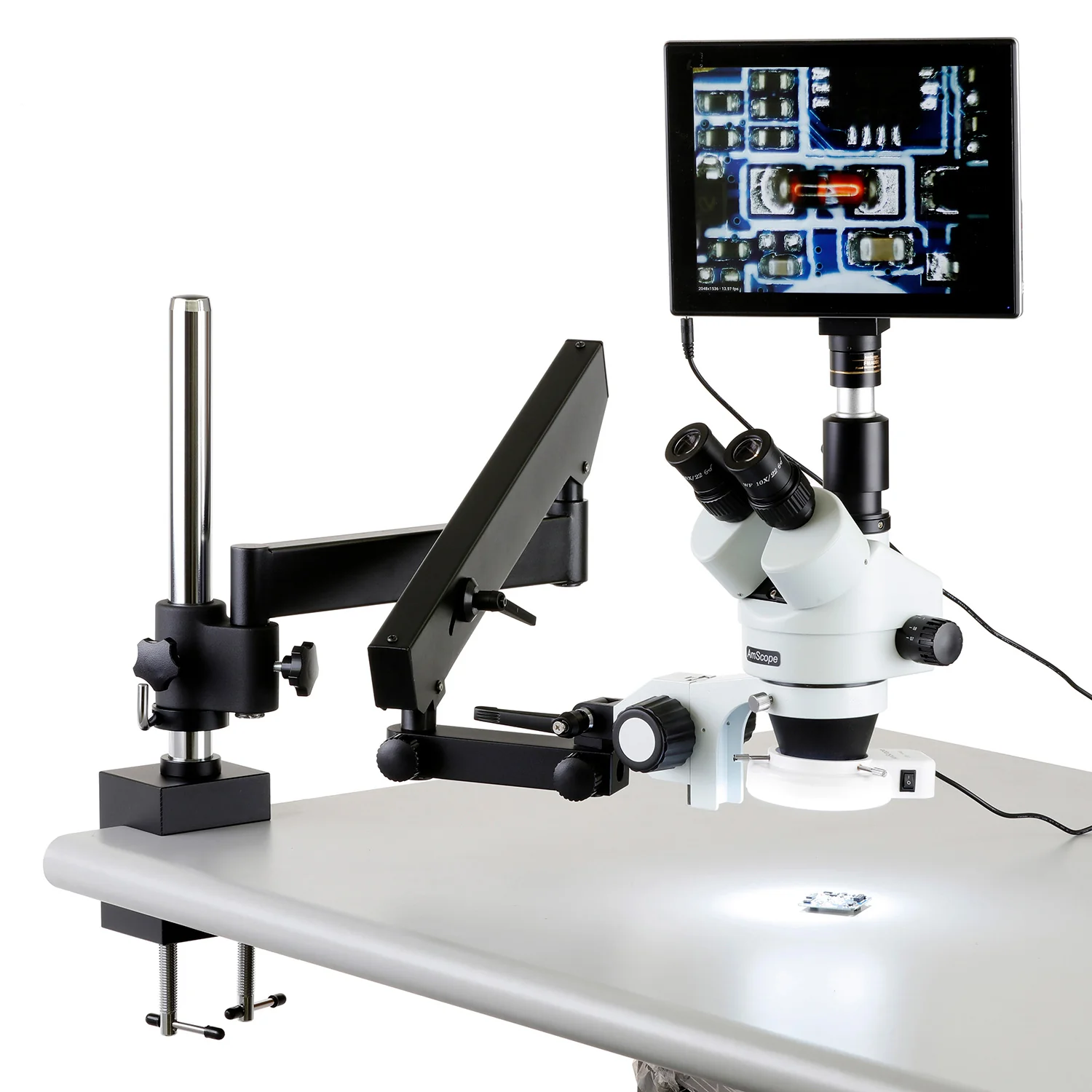 AmScope Articulating Stand For Stereo Microscopes with Post Clamp and 76mm Focusing Rack - Image 6