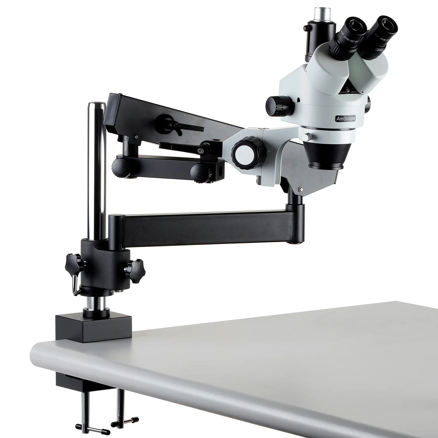 AmScope Articulating Stand with Post Clamp and 84mm diameter Focusing Rack for Stereo Microscopes - Image 6