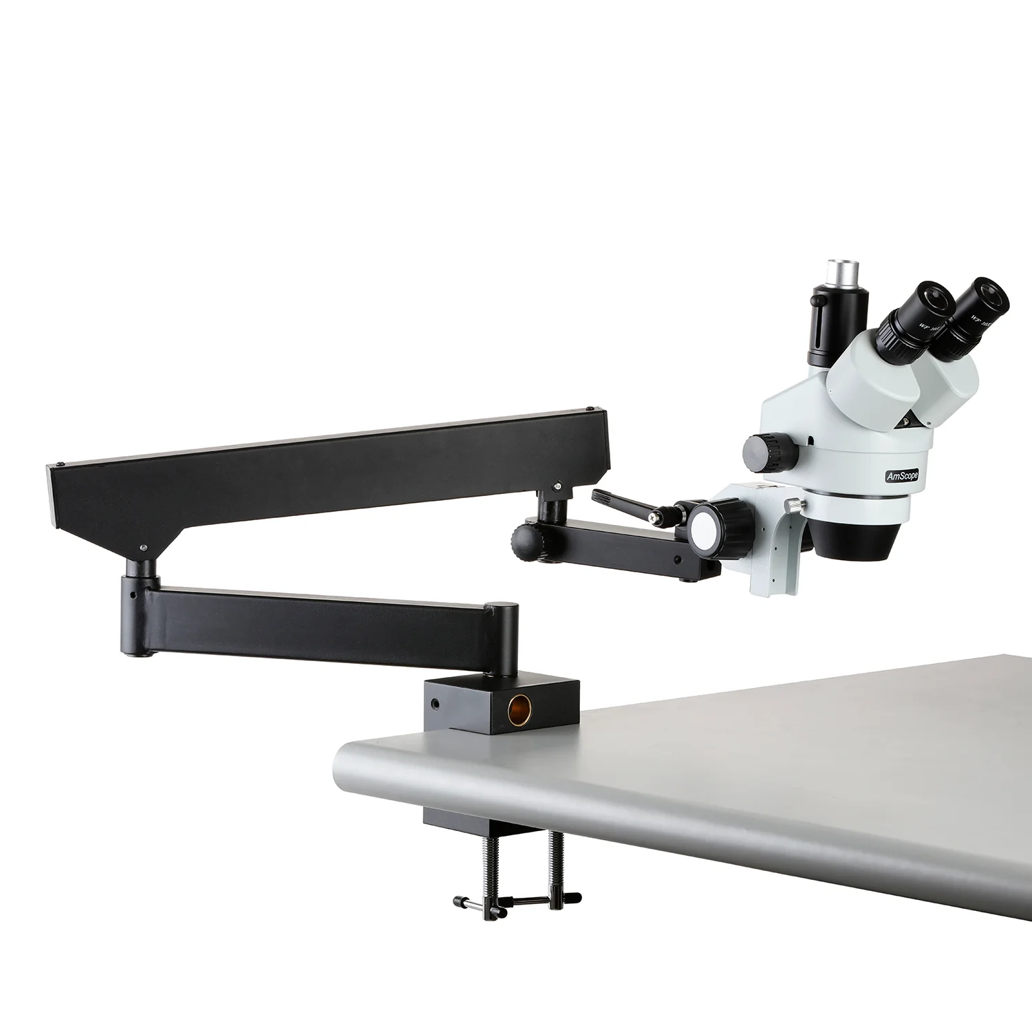 AmScope Articulating Stand with Clamp and 84mm diameter Focusing Rack for Stereo Microscopes - Image 5