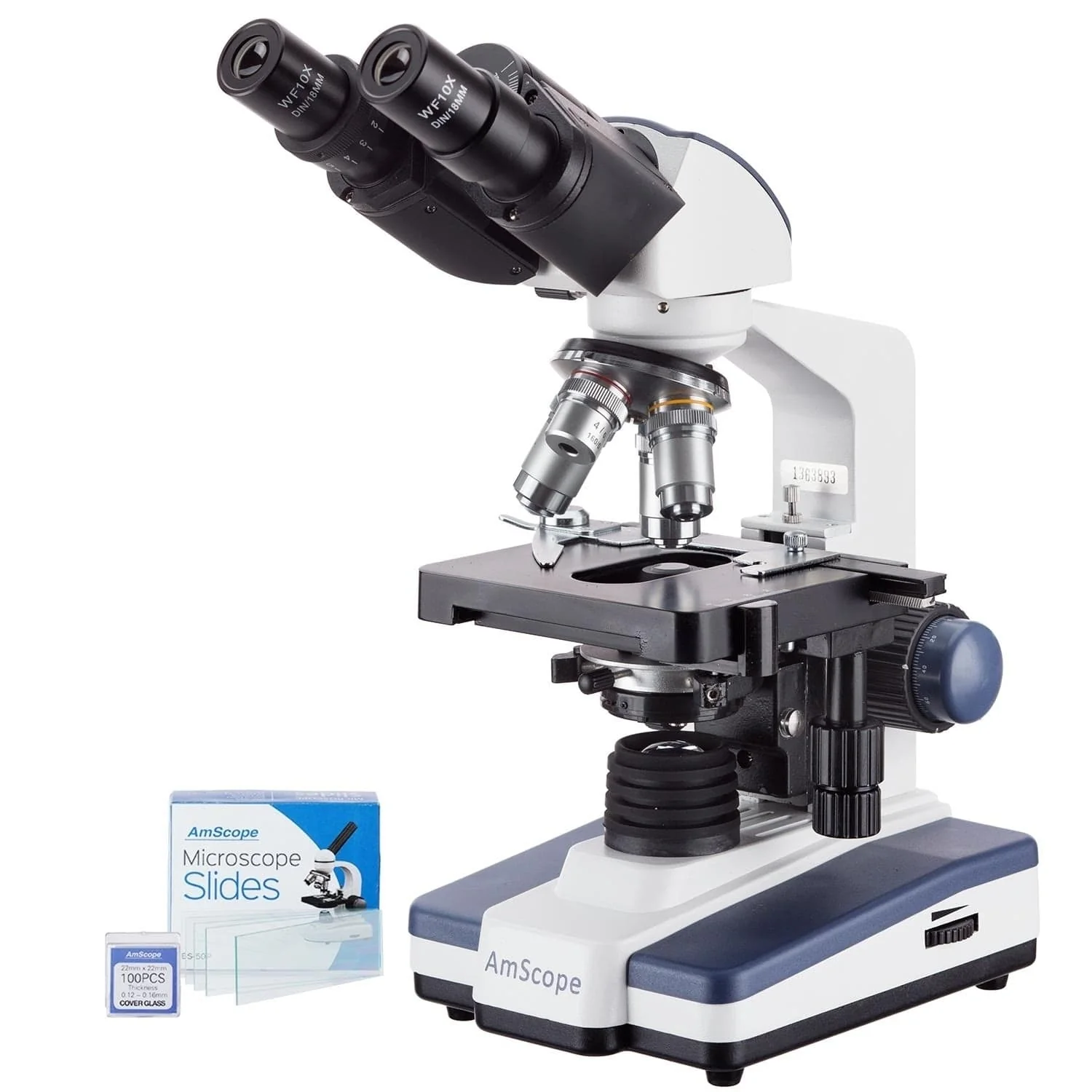 AmScope B120 Series Binocular Compound Microscope 40X-1000X Magnification with LED, Siedentopf Head, 50 Blank Slides and 3MP Digital Camera