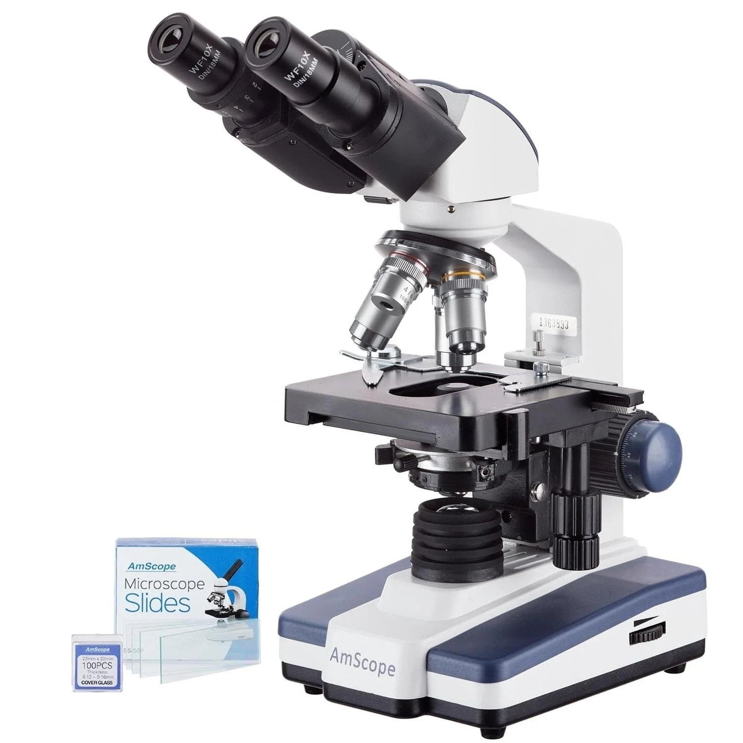 AmScope B120 Series Binocular Compound Microscope 40X-1600X Magnification with LED, Siedentopf Head, 50 Blank Slides and 2MP Digital Camera