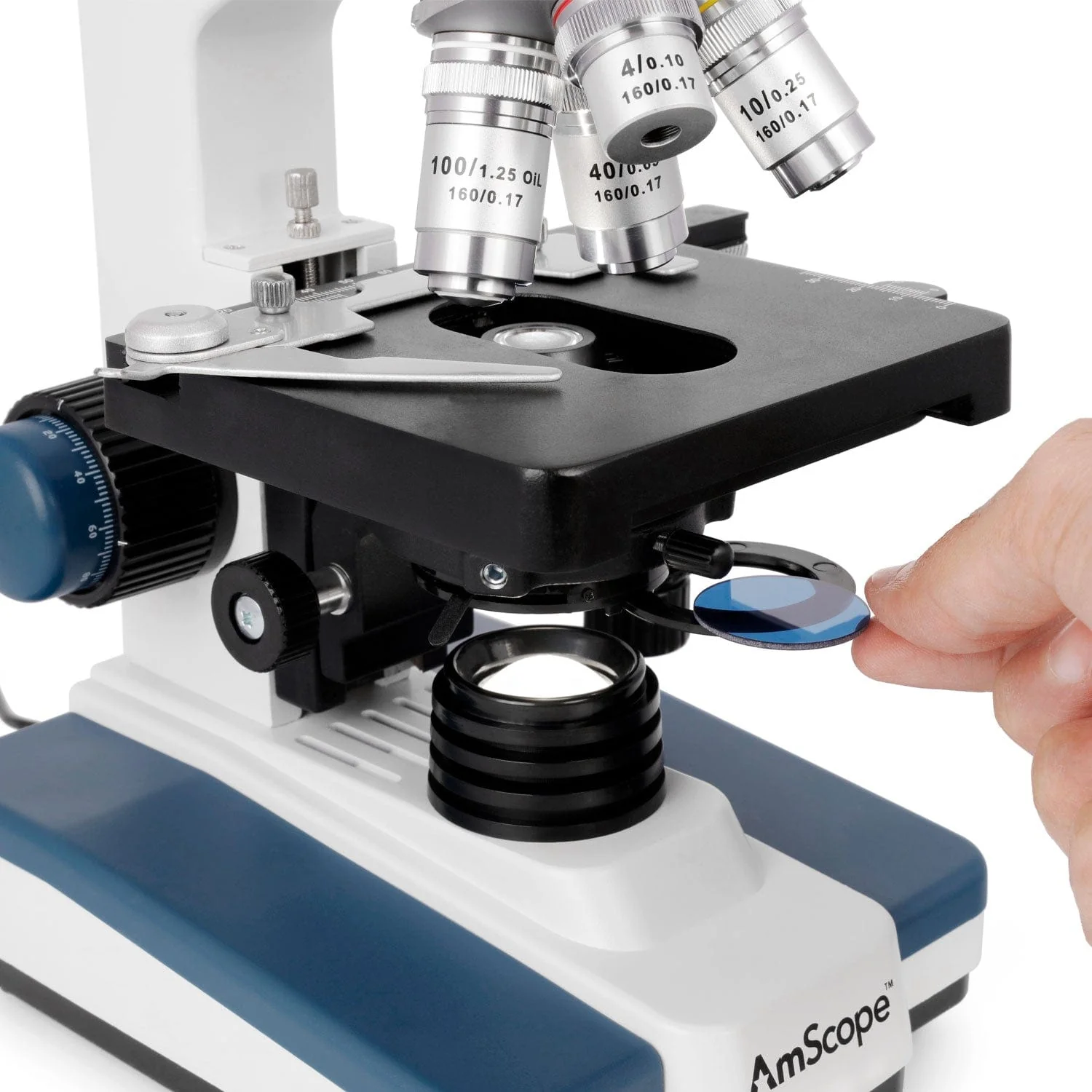 AmScope B020 Series Lab Binocular Compound Microscope 40X-2500X Magnification with LED, 3D Stage, Slide and Cleaning Kit - Image 12