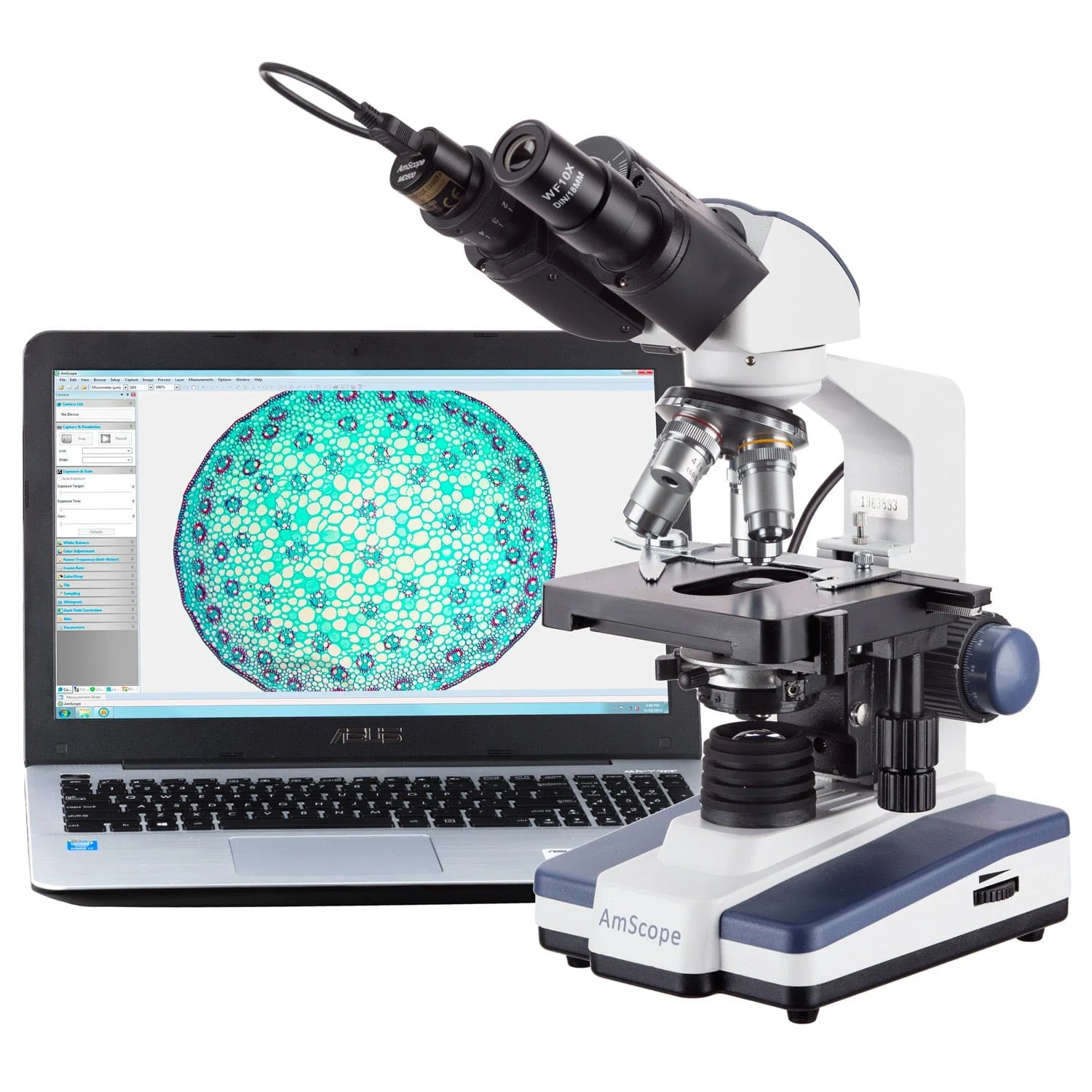 AmScope B120 Series Binocular Compound Microscope 40X-2000X Magnification with LED, Siedentopf Head, 1MP Digital Camera and 3D Stage
