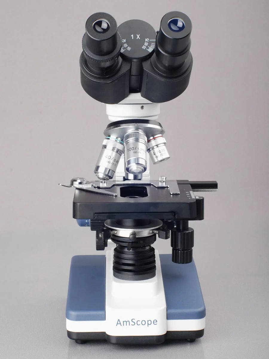 AmScope B120 Series Binocular Compound Microscope 40X-2500X Magnification with LED, Siedentopf Head, 3D Stage, 25 Biology Slides and Book - Image 3