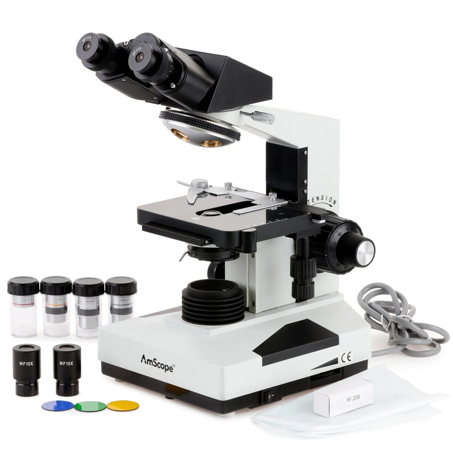 AmScope B490 Series Binocular Compound Microscope 40X-2000X Magnification with 50 Slides and 100 Coverslips - Image 7