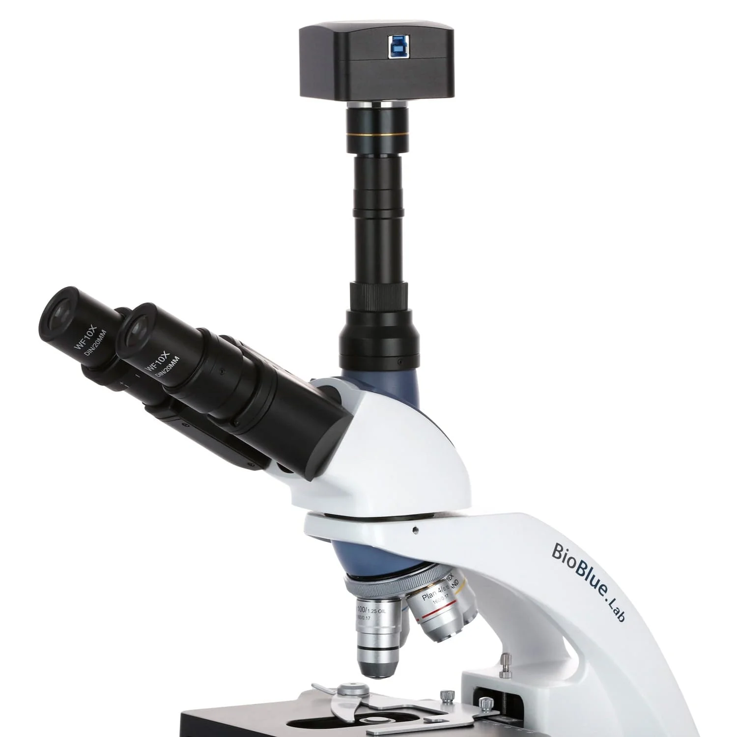 AmScope BioBlue Series Lab Tinocular Compound Microscope 40X-1000X Magnification with Plan Objectives - Image 7