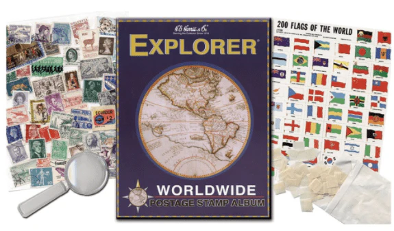 AmScope Kid's Outlet Explorer Worldwide Stamp Collecting Kit