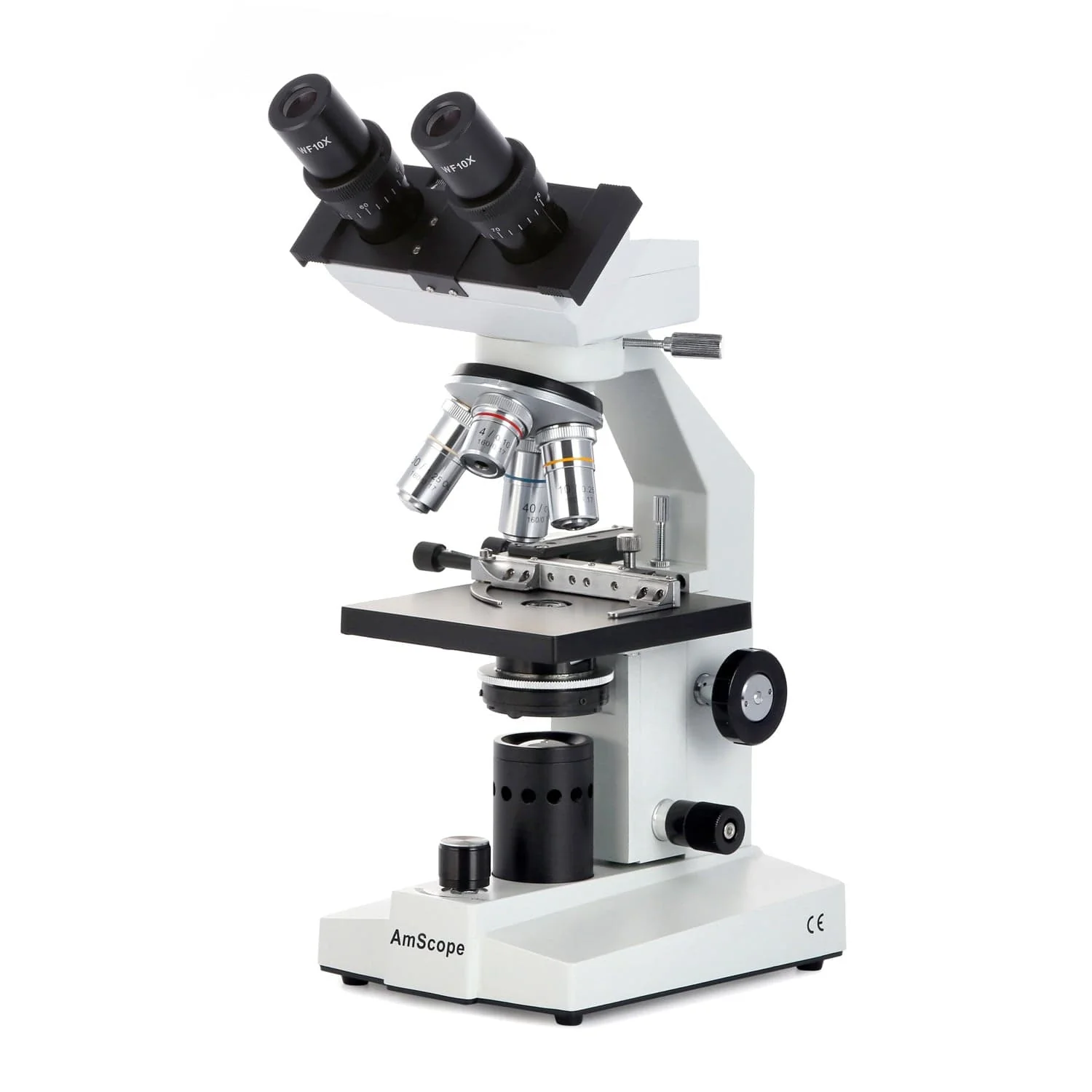 AmScope B100 Series Biological Binocular Compound Microscope with LED, Mechanical Stage and Optional Digital Camera