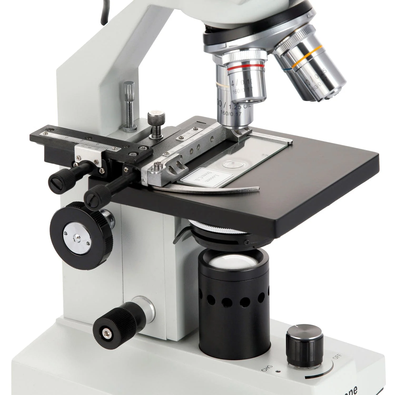 AmScope B100 Series Binocular Compound Microscope with LED Light, Mechanical Stage, Slide Set and Optional Digital Camera - Image 5