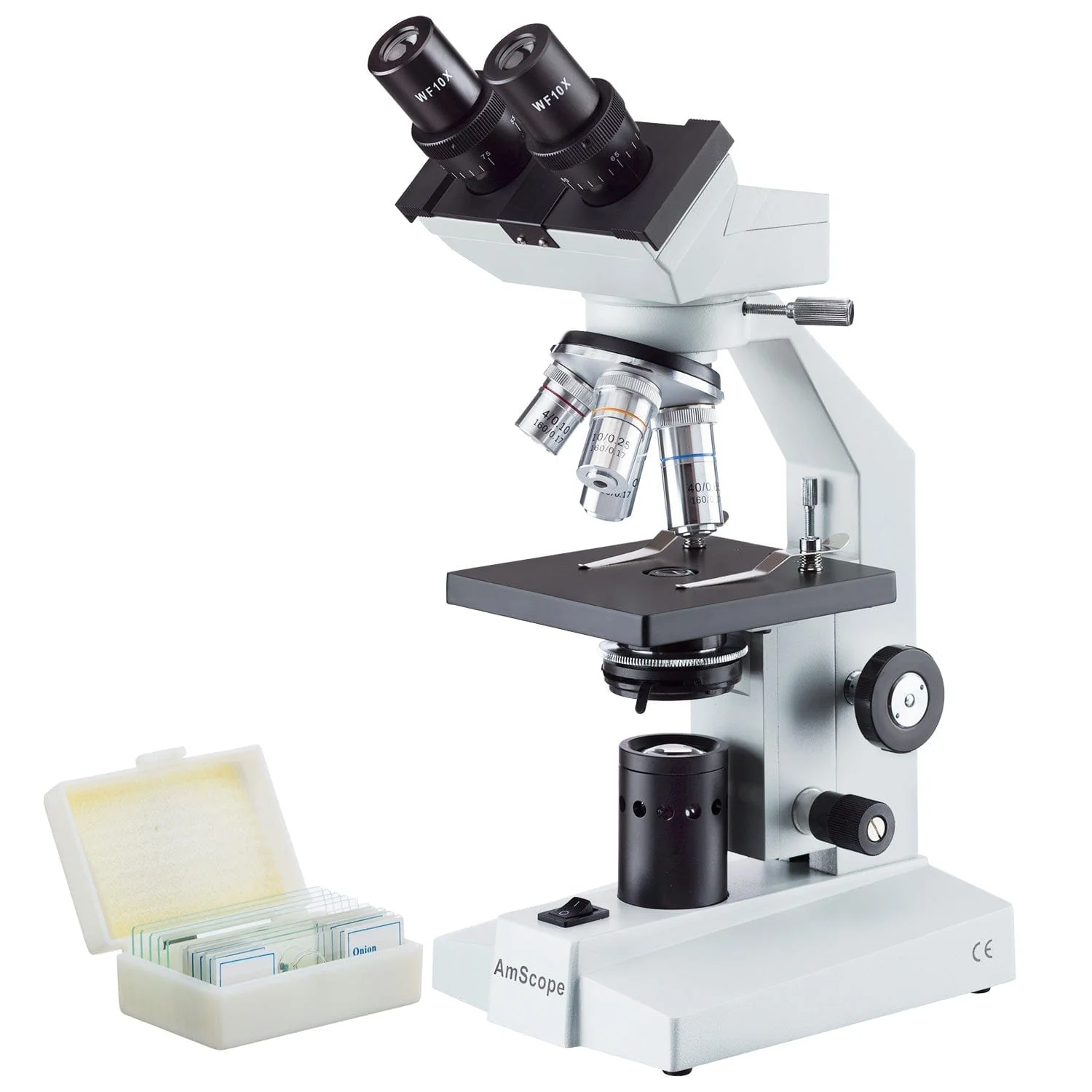 AmScope B100 Series Biological Binocular Compound Microscope with LED, Prepared, Blank Slide Kit and Optional Digital Camera