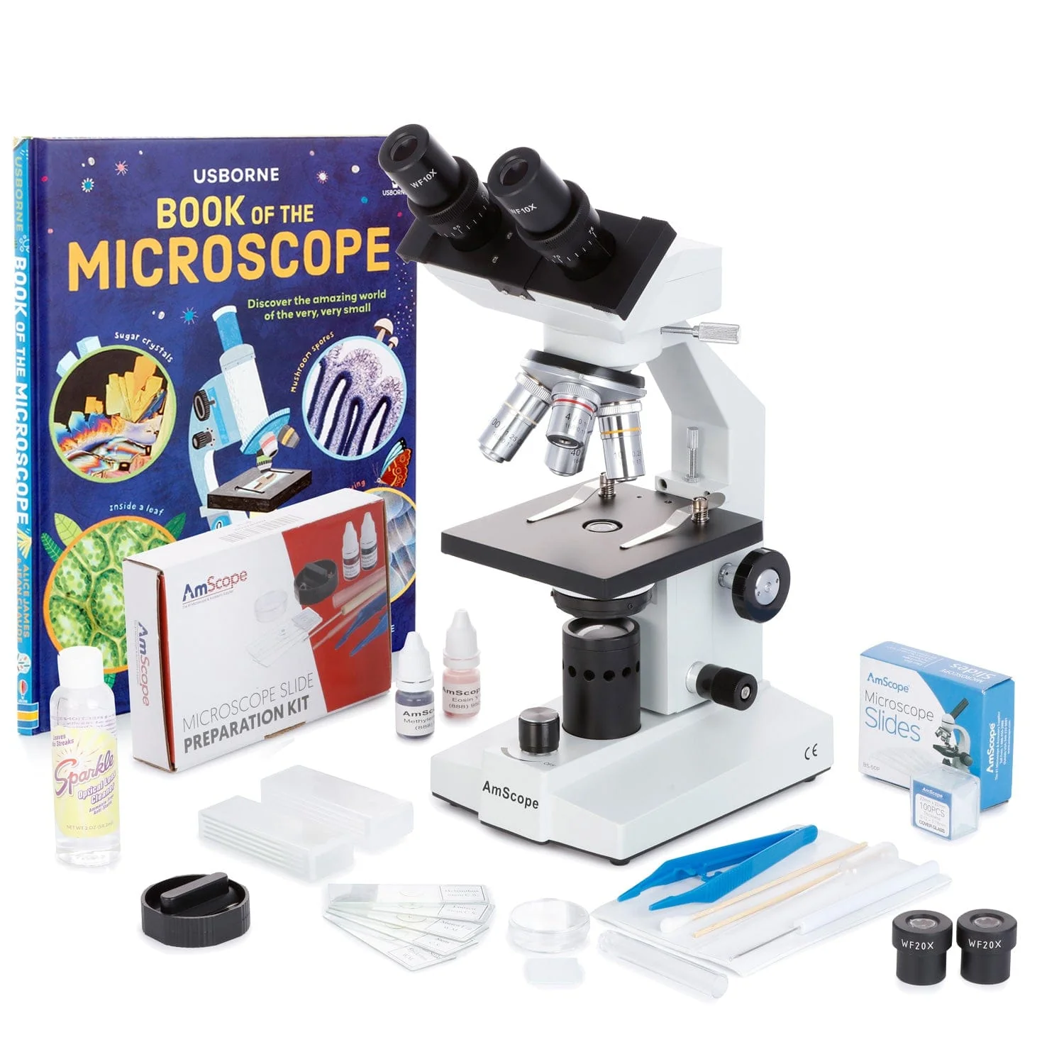 AmScope B100 Series Biological Binocular Compound Microscope 40X-1000X Magnification with LED, Slide Making Kit + Optional Digital Camera and Book - Image 2