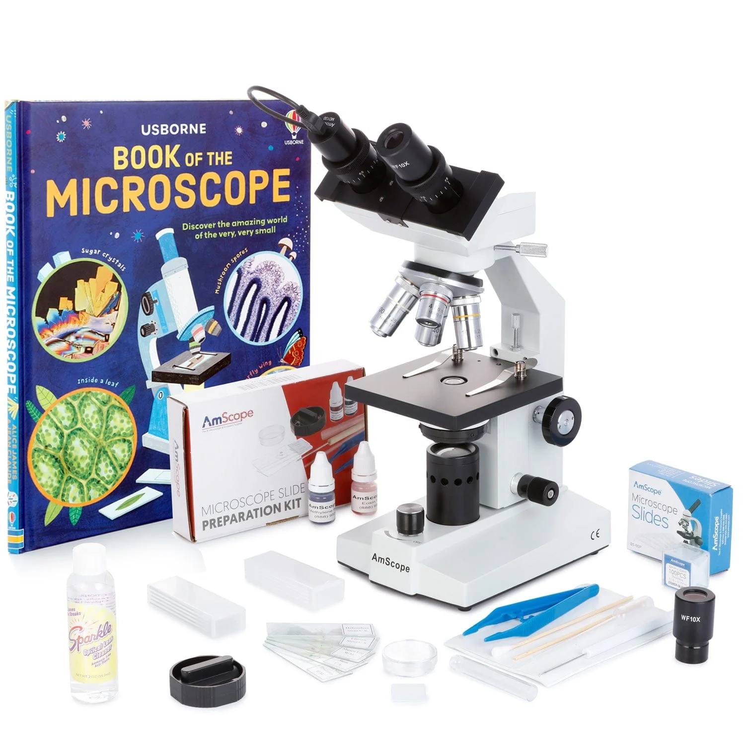 AmScope B100 Series Biological Binocular Compound Microscope 40X-1000X Magnification with LED, Slide Making Kit + Optional Digital Camera and Book - Image 3