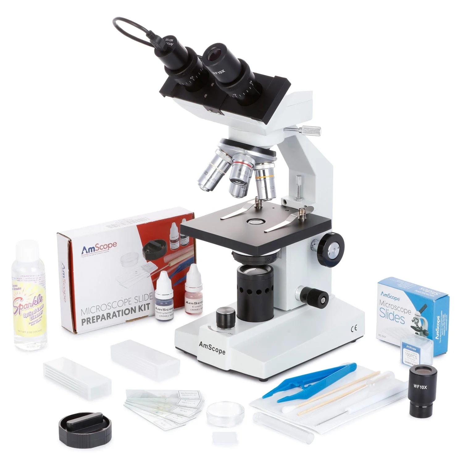 AmScope B100 Series Biological Binocular Compound Microscope 40X-1000X Magnification with LED, Slide Making Kit + Optional Digital Camera and Book - Image 4