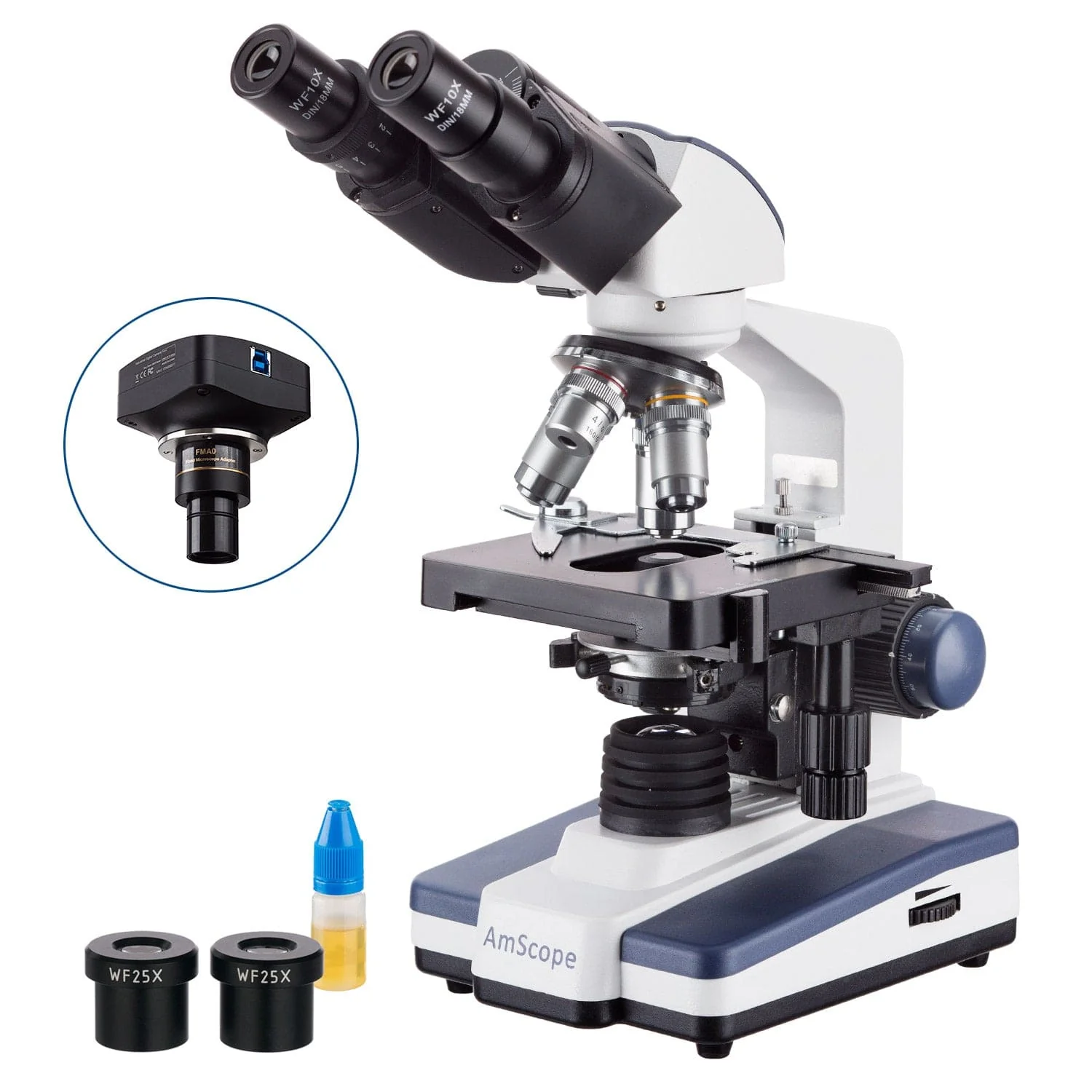 AmScope B120 Series Student & Professional LED Binocular Compound Microscope w/Siedentopf Head, 3D Mechanical Stage & Optional Digital Camera - Image 15