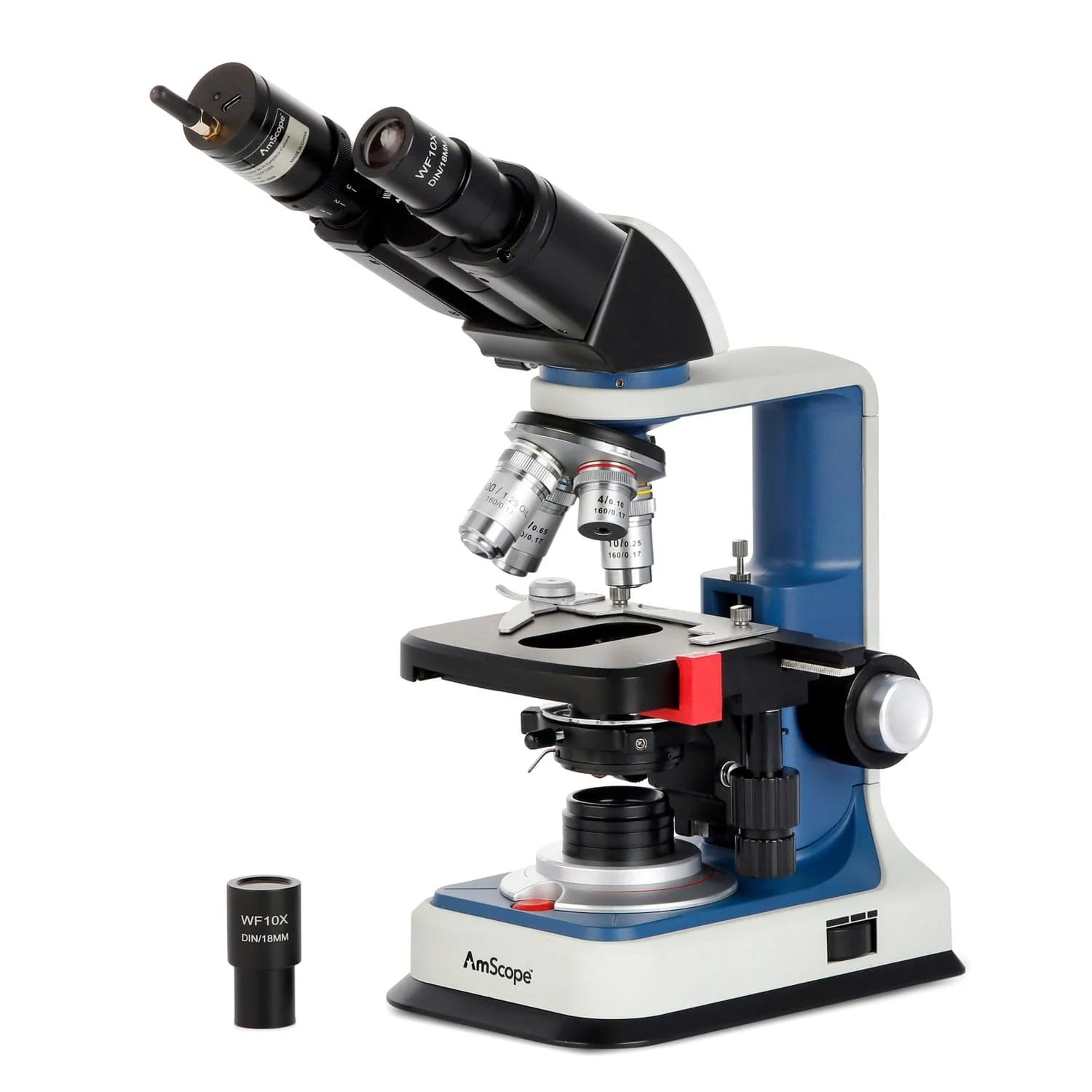 AmScope Binocular Compound Microscope 40X-2500X Magnification , Rechargeable & Portable, Student & Professional w/ LED, 3D Stage + Wi-Fi 2.0MP Digital Eyepiece Camera