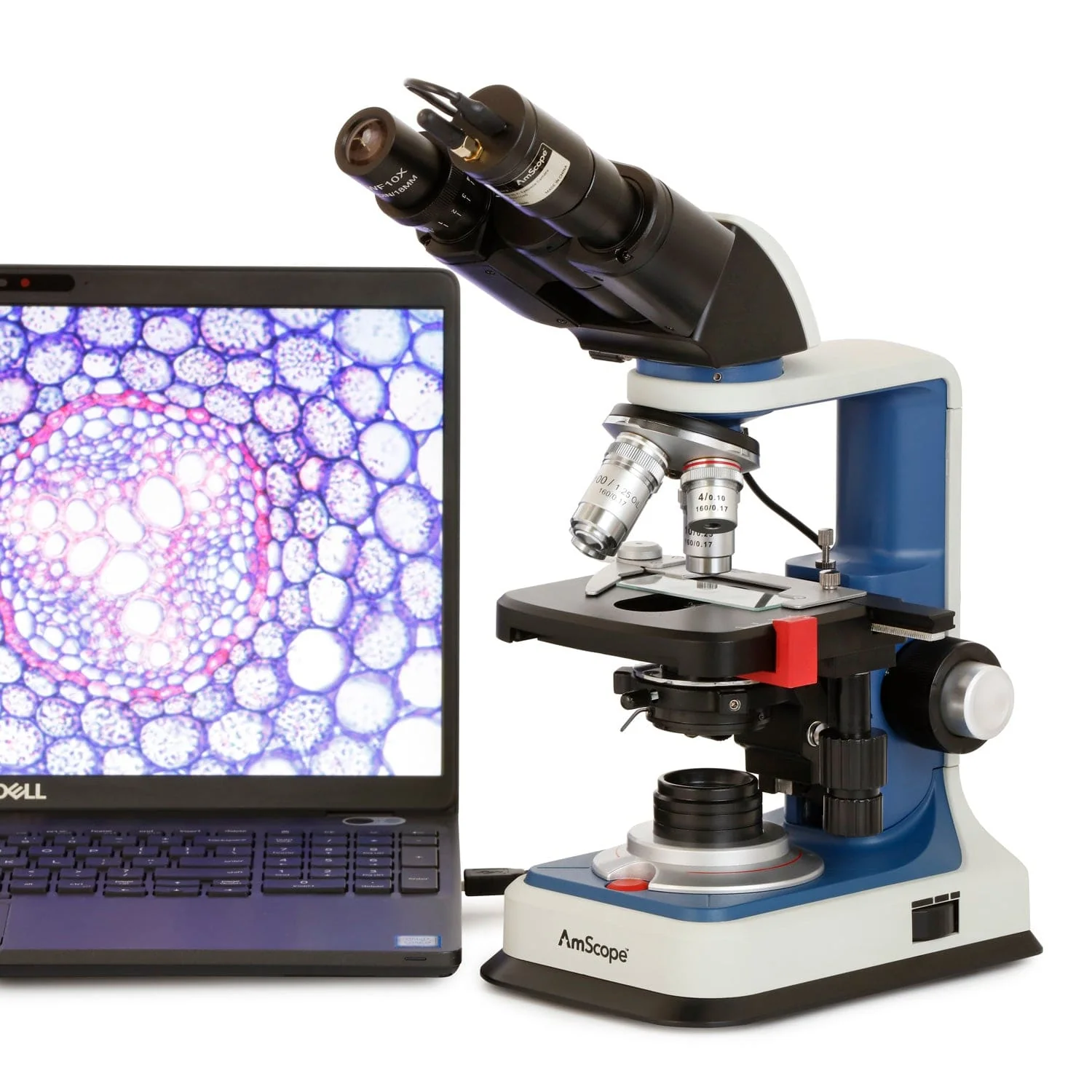 AmScope Binocular Compound Microscope 40X-2500X Magnification , Rechargeable & Portable, Student & Professional w/ LED, 3D Stage + Wi-Fi 2.0MP Digital Eyepiece Camera - Image 3