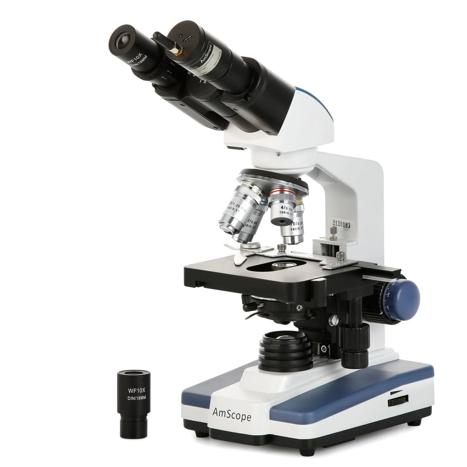 AmScope Binocular Compound Microscope 40X-2500X Magnification Student & Professional w/ LED, 3D Stage + Wi-Fi 2.0MP Digital Eyepiece Camera