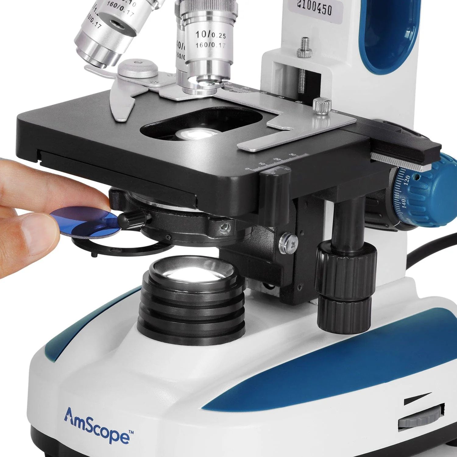AmScope B270 Series Advanced Student & Professional Binocular Compound Microscope w/ Ergonomic Design, Microbe Resistant Coating, Optional Digital Camera, one set of 50 pack blank slides, 100 pack cover slips and 25 transfer pipettes - Image 9