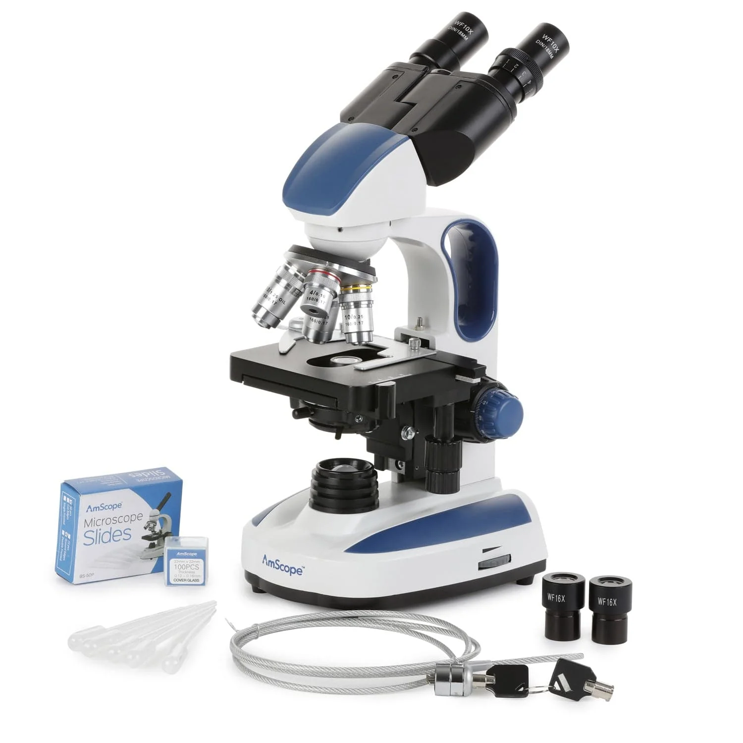 AmScope Binocular Compound Microscope 40X-2500X MagnificationStudent & Professional w/ LED, 3D Stage + Wi-Fi 2.0MP Digital Eyepiece Camera, 50pc Blank Slides & 100pc Cover Slips, 25pc Pipettes - Image 5