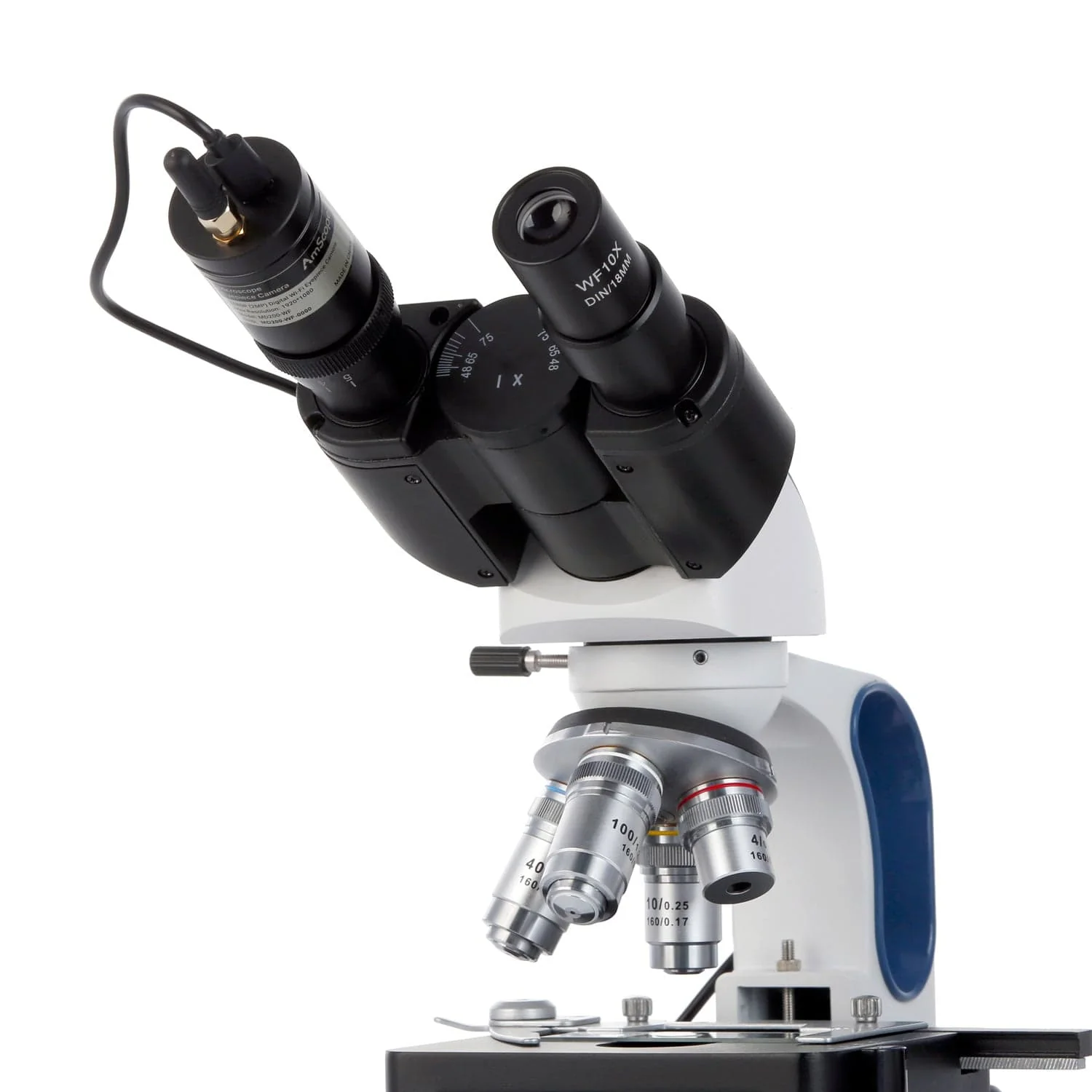 AmScope Binocular Compound Microscope 40X-2500X MagnificationStudent & Professional w/ LED, 3D Stage + Wi-Fi 2.0MP Digital Eyepiece Camera, 50pc Blank Slides & 100pc Cover Slips, 25pc Pipettes - Image 6