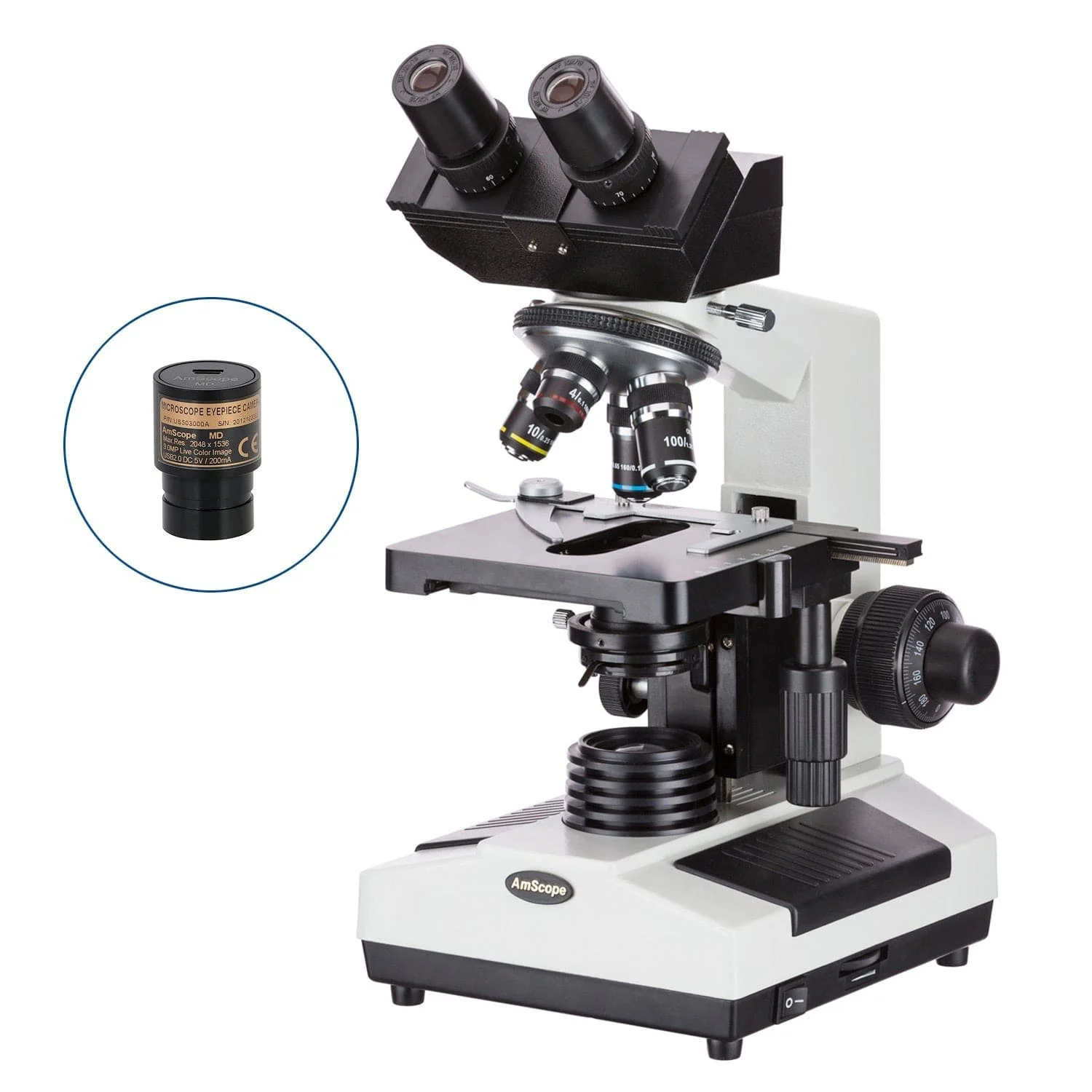 AmScope B390 Series Binocular Compound Microscope with 20W Halogen, 3D Mechanical Stage and Optional Digital Camera - Image 2