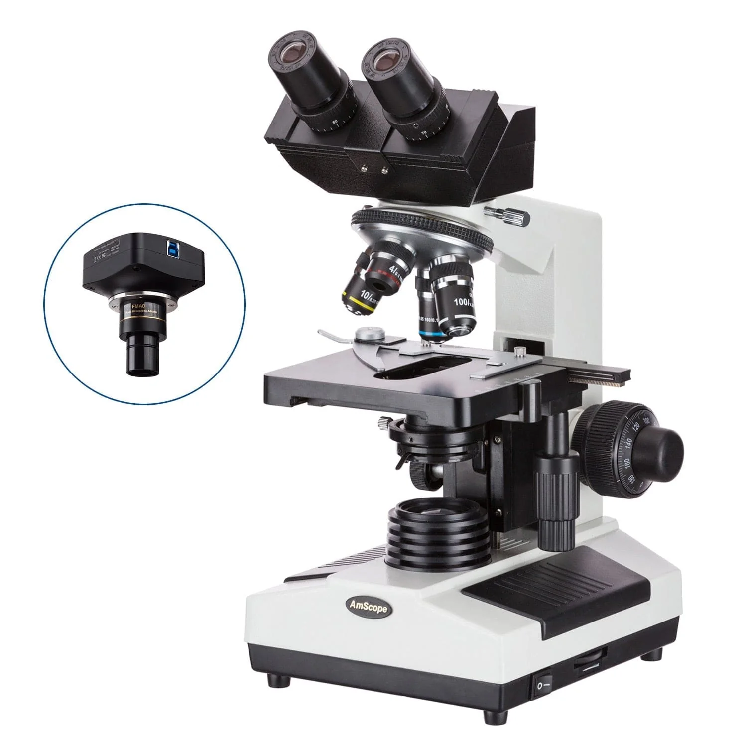 AmScope B390 Series Binocular Compound Microscope with 20W Halogen, 3D Mechanical Stage and Optional Digital Camera - Image 3