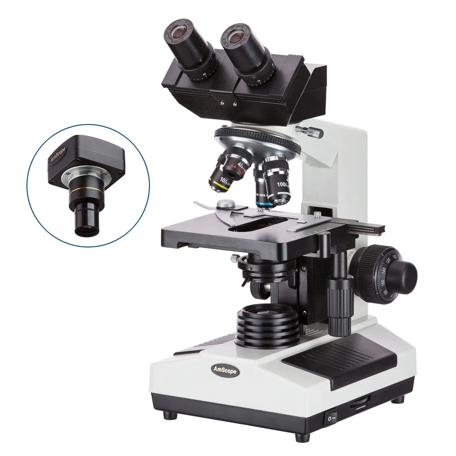 AmScope B390 Series Binocular Compound Microscope with 20W Halogen, 3D Mechanical Stage and Optional Digital Camera - Image 4