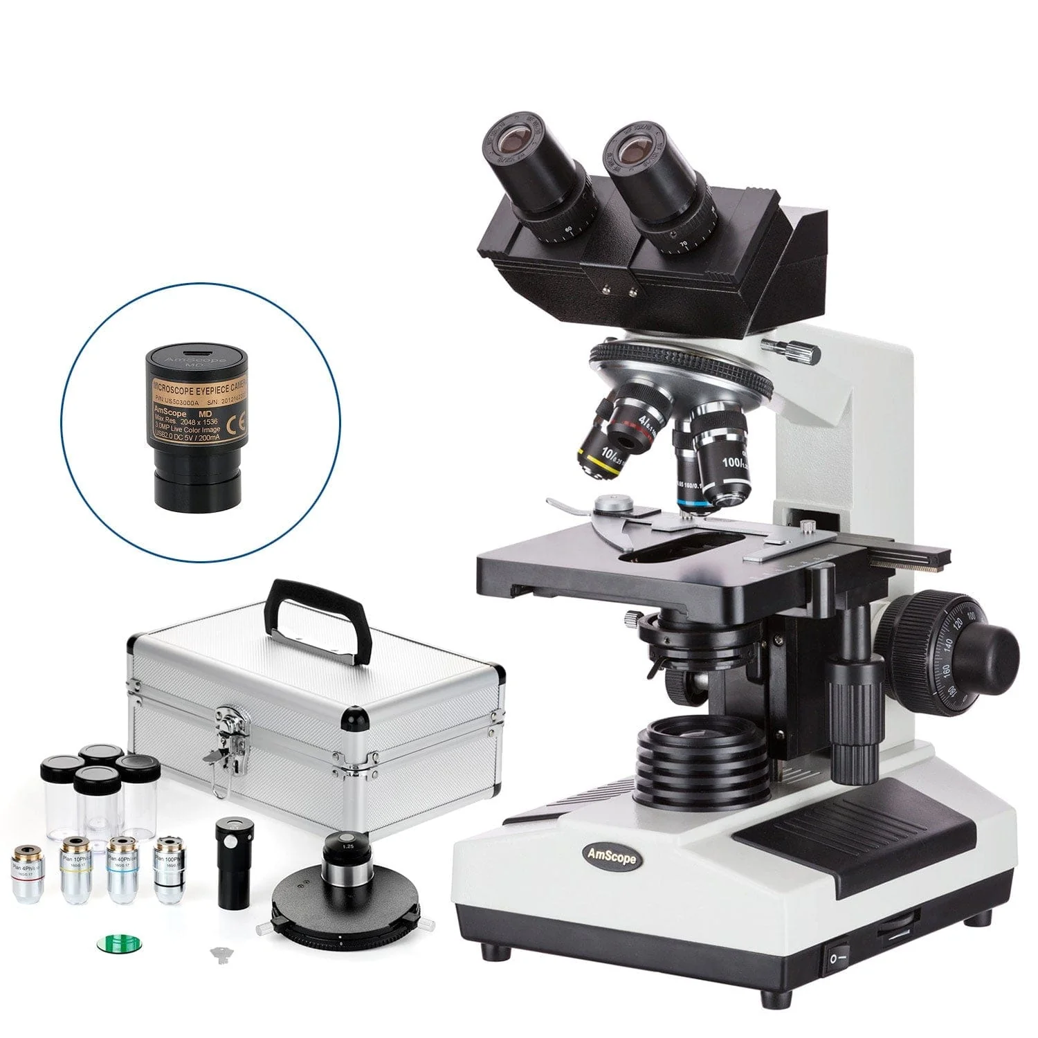 AmScope B390 Series Phase-Contrast Biological Binocular Compound Microscope with 20W Halogen, Turret Condenser, 3D Mechanical Stage and Optional Digital Camera - Image 2