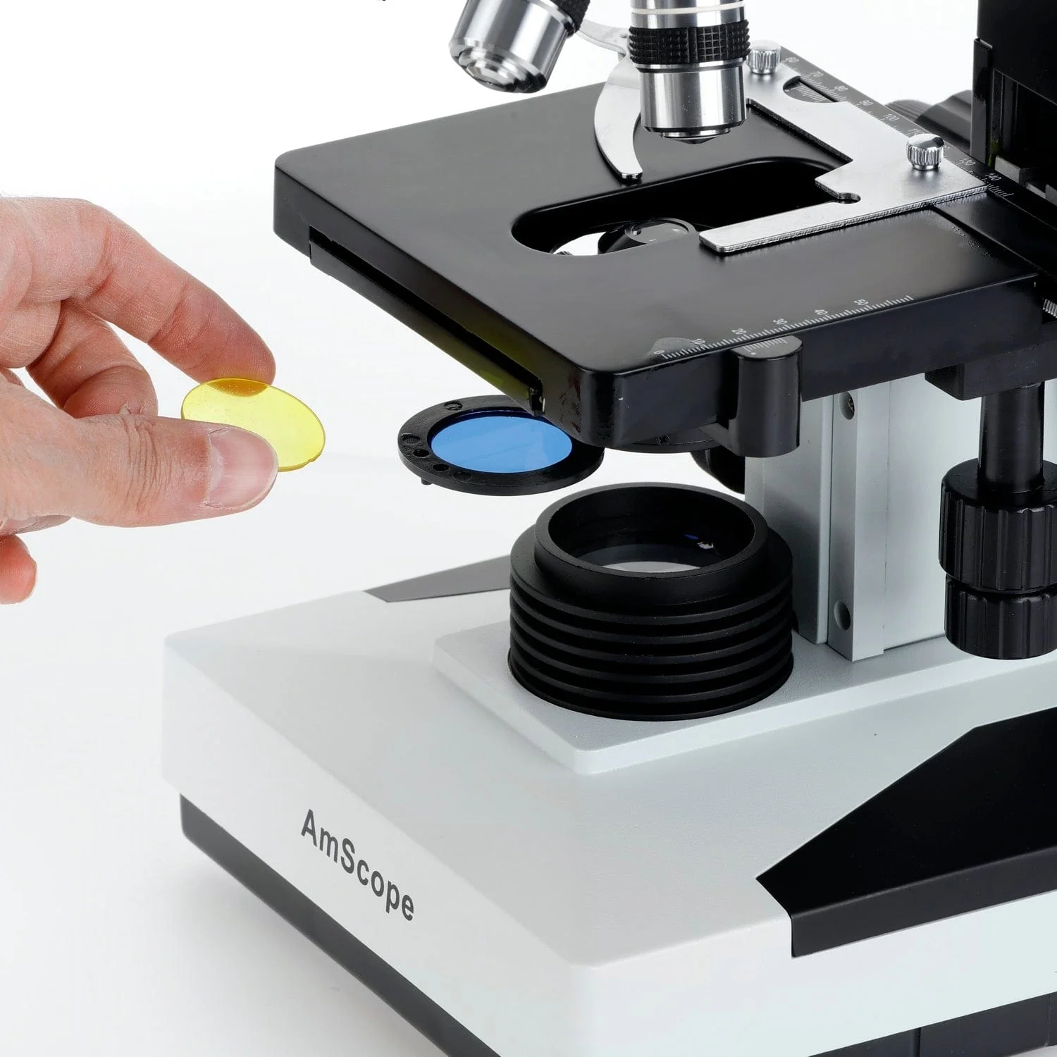 AmScope B400 Series Biological Binocular Compound Microscope with LED Light, 3D Mechanical Stage and Optional Digital Camera - Image 12