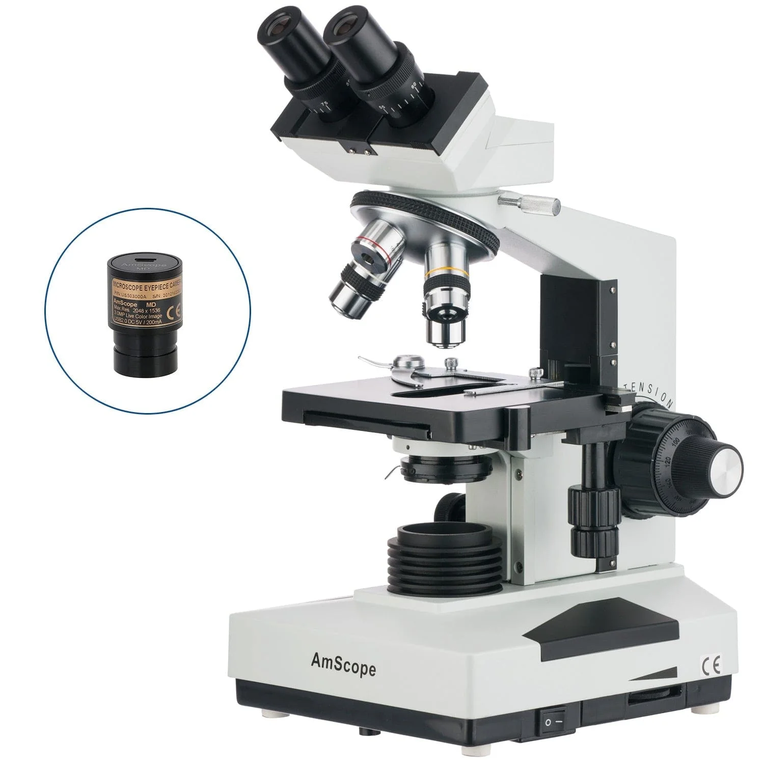 AmScope B400 Series Biological Binocular Compound Microscope with LED Light, 3D Mechanical Stage and Optional Digital Camera - Image 2