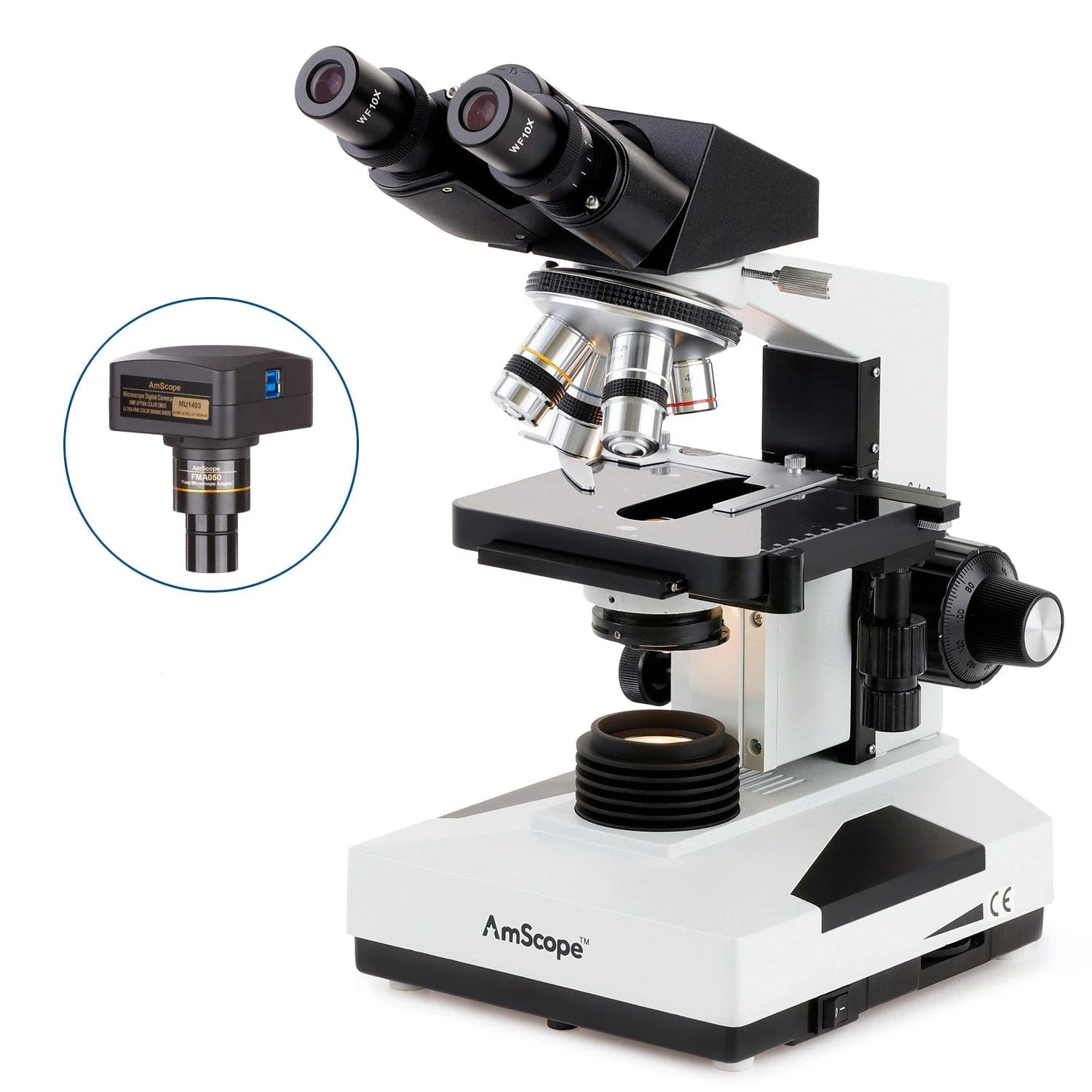 AmScope B490 Series Professional Biological Binocular Compound Microscope With 20W Halogen, 3D Mechanical Stage and Optional Digital Camera - Image 4