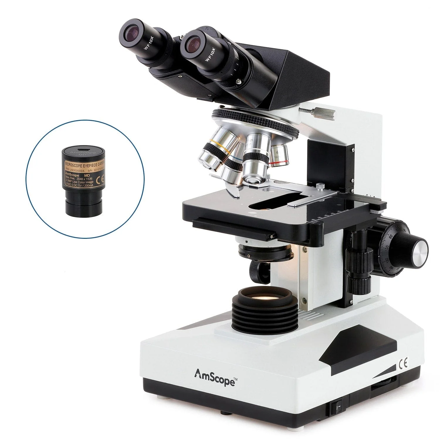 AmScope B490 Series Professional LED Biological Binocular Compound Microscope w/3D Mechanical Stage and Optional Digital Camera - Image 2
